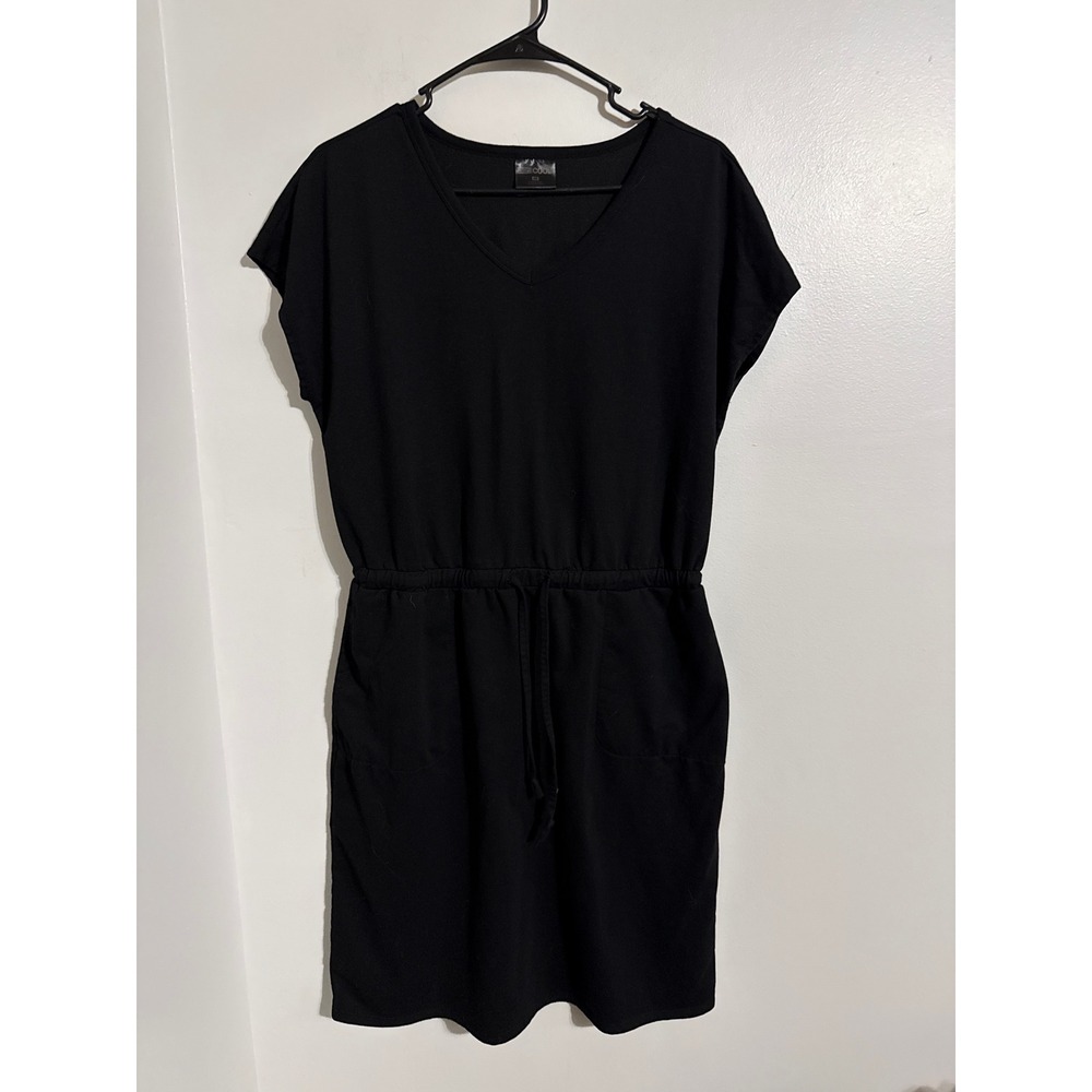 32 Degrees Cool Womens Black Short Sleeve Drawstring Waist Pocket Dress Size M